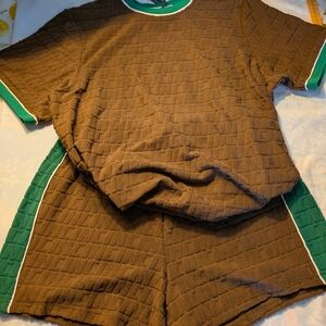 Brown and Green Textured Women Swim Coverup Set